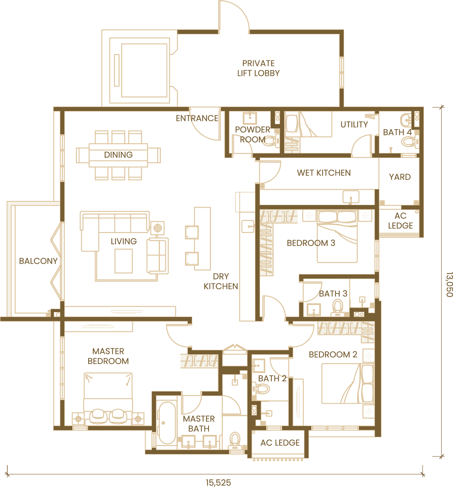 Type A1 · 3 Bedroom floor plan